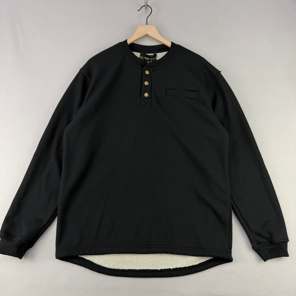 Oscar Sports Henley Sweatshirt Mens Large Black Sherpa Lined Thermal Pullover